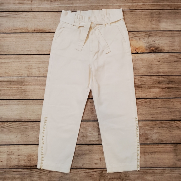 Zara Denim - Zara White High Rise Belted Pearl Embellished Jean